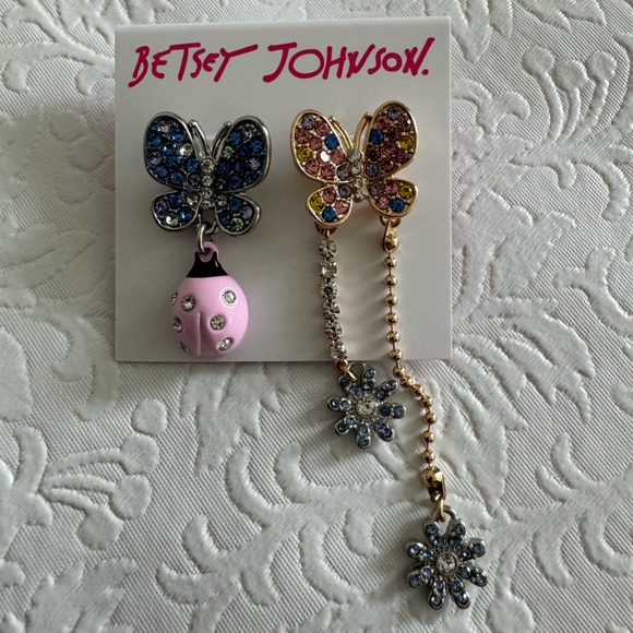 Betsey Johnson Butterfly Mismatch Rhinestone Linear Earrings - Picture 4 of 4